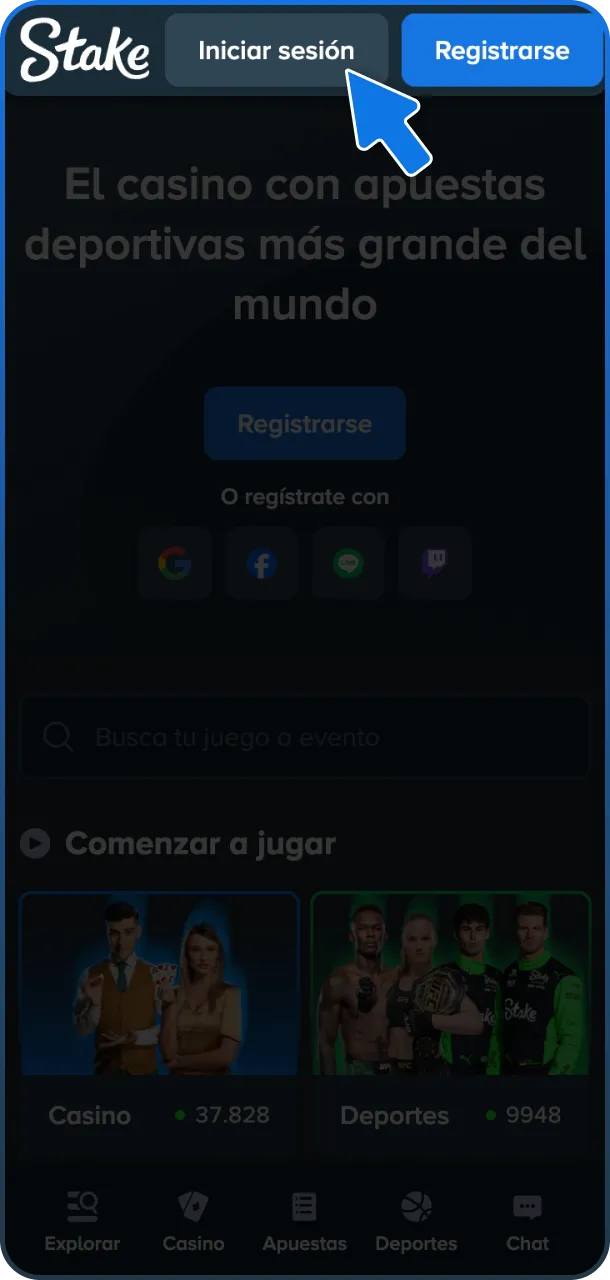 Inicia sesión en tu cuenta y gira las tragamonedas ahora en Stake.