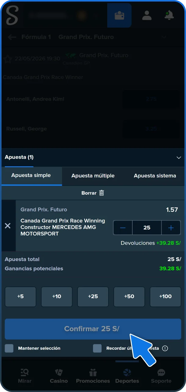 Comienza a apostar en Fórmula 1 aprovechando la interfaz optimizada de la aplicación de Stake.