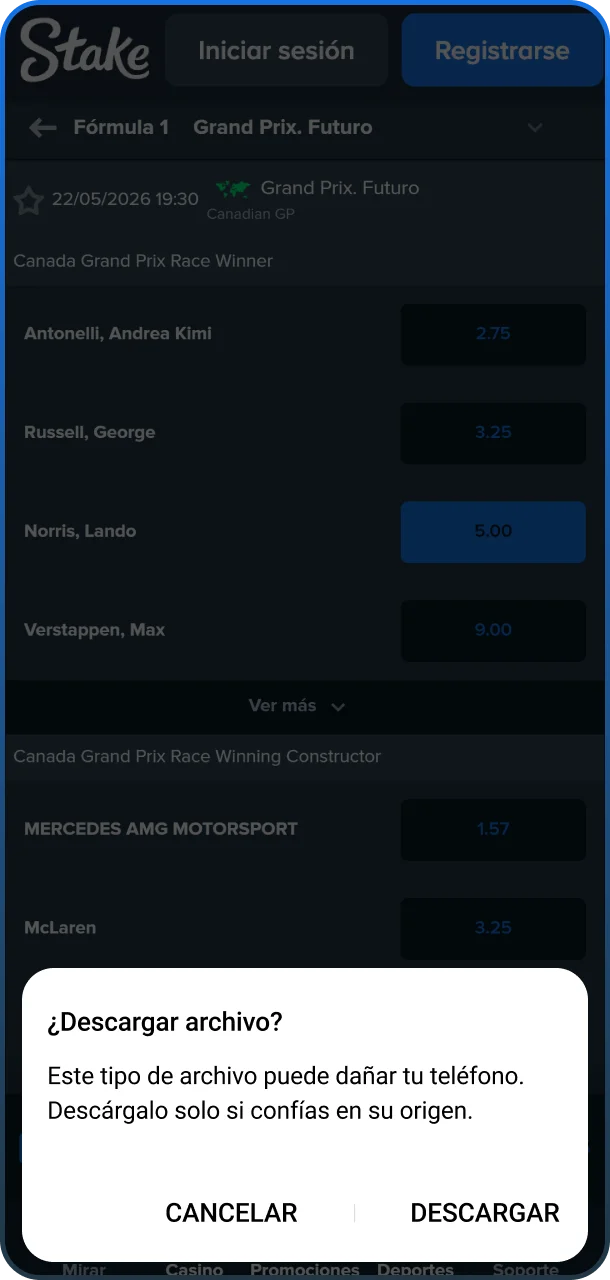 Procede a instalar la app de Stake abriendo el archivo descargado en tu dispositivo.